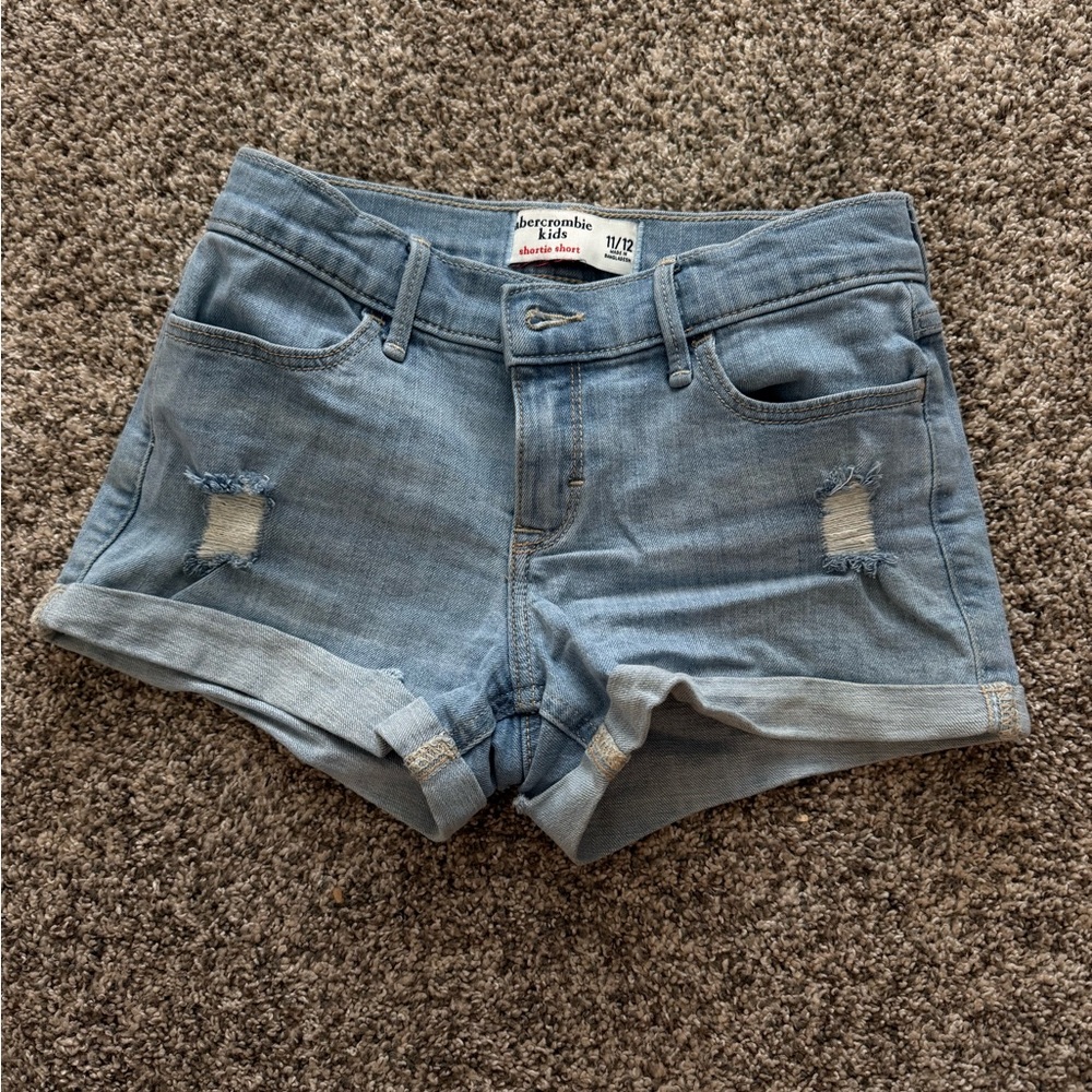 abercrombie kids light blue denim roll-cuff shorts